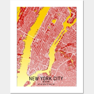 New York City Map Red and yellow Posters and Art